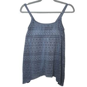 Crochet Mesh Tankini Gray Padded bra Ajust Strap Nylon Lining Beach Swim Top M